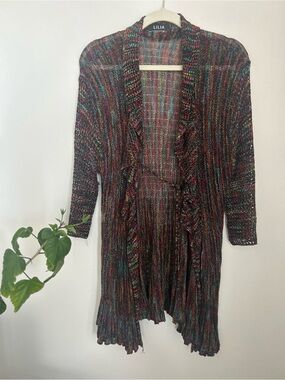 ILIA Multicolored Striped Open-Front Knit Cardigan
